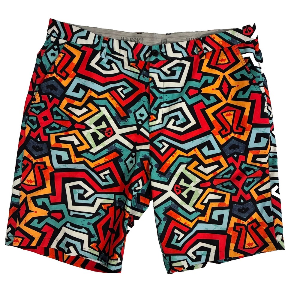 Hreski Golf Chino Shorts Mens Size 40 Performance Geometric Abstract Preppy